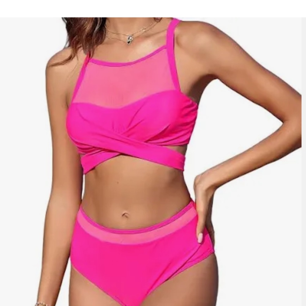 NWT Zaful hot pink mesh bikini sz M